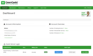 GreenGeeks Account Manager Dashboard