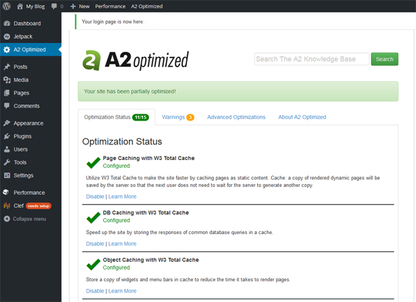A2 Hosting Optimized WordPress Dashboard